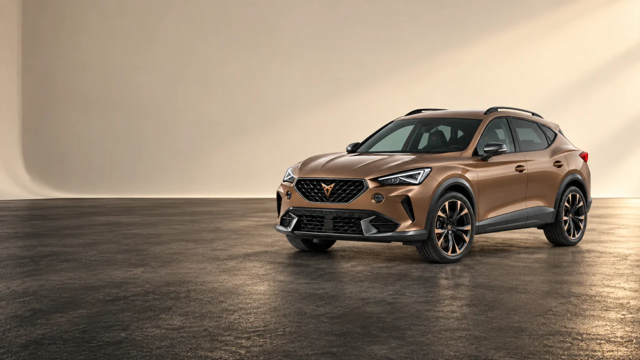 CUPRA Formentor bronze dans un studio ivoire, visuel illustratif